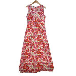 Theory Maxi Floral Lined Pleated Dress sz 12 Bohemian Vacation Tropical Resort